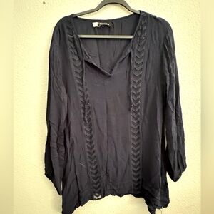 Volcom L navy Boho style long sleeve shirt with elastic cuffs